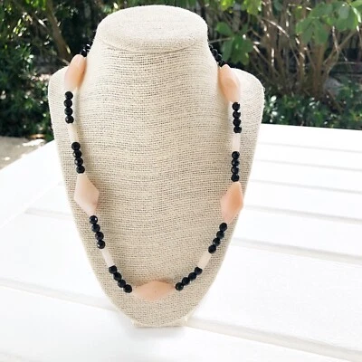 NWT Genuine Sunstone & Black Crystal Beads Beaded Necklace Pink - Image 1 of 4