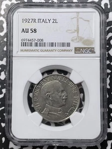 1927-R Italy 2 Lire NGC AU58 Lot#G7477 Silver! Key Date! - Picture 1 of 3