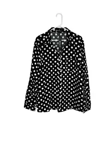 NWT Allegra K Womens Black & White Polka Dot Button-Up Long Sleeve Shirt Blouse - Picture 1 of 3