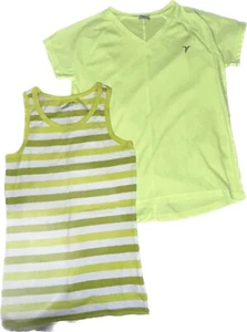 bright neon yellow childrens old navy girls v-neck athletic t shirt tank top - Picture 1 of 10