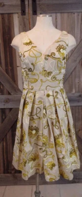 CHETTA B Women’s 2 Ribbon Embroidered Fit & Flare Sleeveless Sheath Dress L# - Image 1 of 4