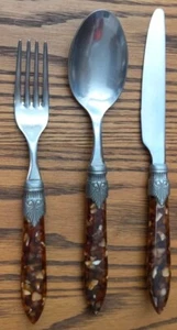 Rivadossi Sandro 3-Pc Flatware Set Made in Italy  TORTOISE 1 ea KNIFE/FORK/SPOON - Picture 1 of 5