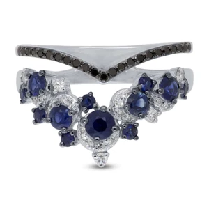 14k White Gold Blue Sapphire Diamond Chevron Ring Cocktail Natural 1.13 CTW - Picture 1 of 3