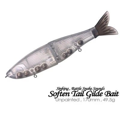 5PCS 17cm 49.5g Rattle Soft Tail Glide BaitDIY Unpainted Bait Blank Fishing Lure - Image 1 of 4