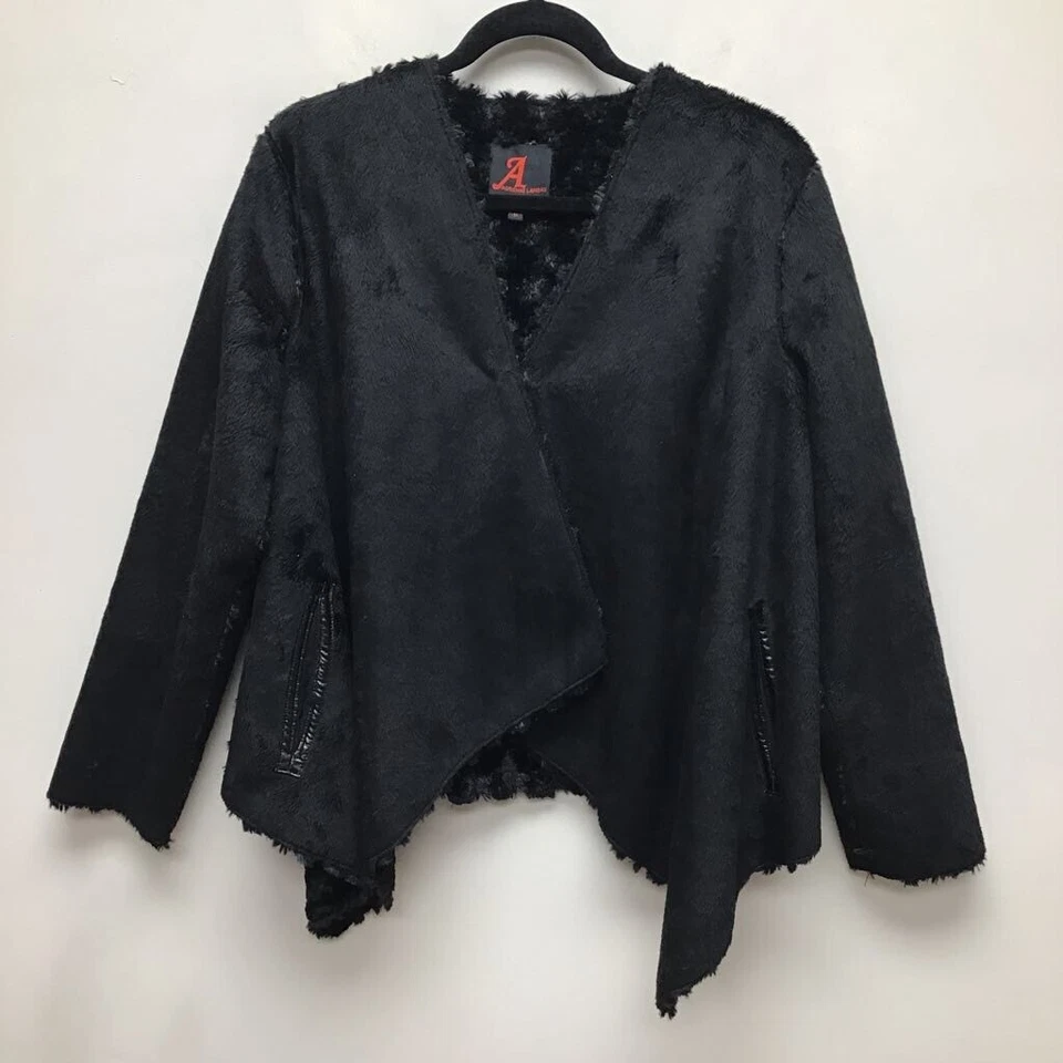 Chaqueta Columpio Adrienne Landau Mujer Abierta Negra Imitación Piel Bolsillos Reversibles M Foto 1 de 4