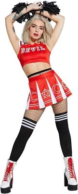 Smiffys 52190XS, Red  White Fever Devil Cheerleader Costume, Women, XS-UK Size  - Image 1 of 3
