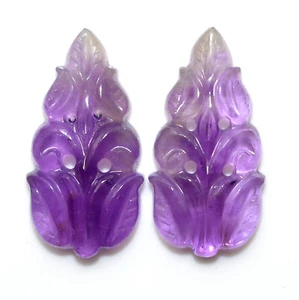 20.47 CTS Natural Amethyst Hand Made Carving Pair 25x13 mm Loose Gemstone - Picture 1 of 9
