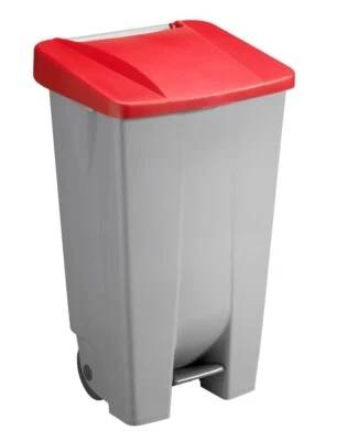 Sunware Abfalleimer 120 Lit.- 42,5x51x87,5cm-mit Rädern/Pedal/Handgriff-grau/rot - Bild 1 von 3