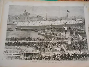 Gravure 1883 - Lancement du Cuirassé Italien Le Lepanto - Bild 1 von 1