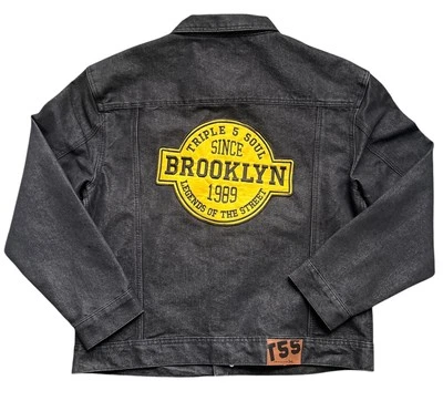 Chaqueta de mezclilla de colección Triple 5 Soul NYC negra para hombre mediana Y2K década de 2000 rara gráfica Foto 1 de 4