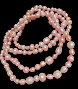 Estate HONORA FRESHWATER PEARL “PRETTY IN PINK” STERLING NECKLACE (48” Long)-New - Picture 1 of 6