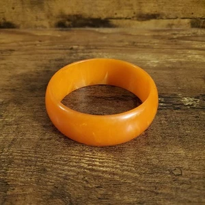 Vintage Bakelite Bracelet Bangle Rare Tangerine Orange Round Wide Ladies RARE - Picture 1 of 7