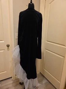 3X Schwarz Samt Und Weiß Tüll Midi Stretch Langarm Back Out Abendkleid - Bild 1 von 19