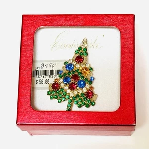 Spilla albero di Natale Eisenberg ghiaccio strass vintage nuova vecchio magazzino nuova con scatola - Foto 1 di 7
