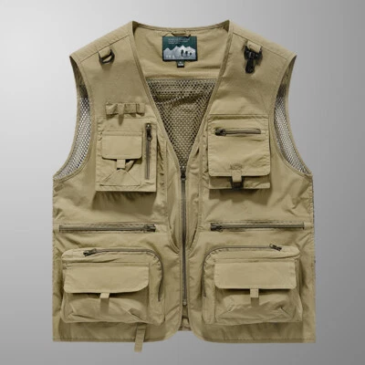 Mens Fishing Vest Multi Pocket Waistcoat Vest Hunting Hiking Outdoors Breathable - Image 1 of 4