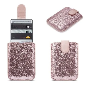 Glitter Bling Sequins Card Sleeve Cell Phone Wallet Case Mobile Phone Back - Picture 1 of 19