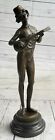 Hot Cast Modern Art Signed Violin Fidler Player Bronze Marble Figure Statue