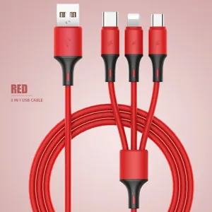 3 in 1 Fast Charging USB Cable Charger Phone Type-C Micro USB iOS ALL Phones - Picture 1 of 15