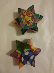 Lot of 2 Vintage Retro Star Shaped Millefiori Candles New* Unburned Colorful HTF - Picture 1 of 8