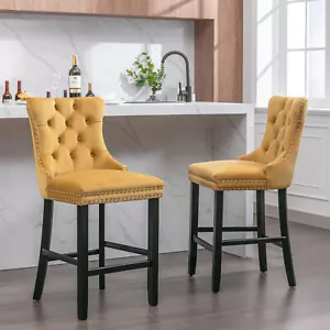 2 Set 27.2" Counter Height Bar Stools Velvet Upholstered Barstools Button Tufted - Bild 1 von 11