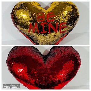 Heart Shape Pillow Reverse Sequin Valentine Day Be Mine Red Gold Holiday 16” - Picture 1 of 8