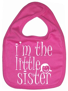 Baby Sister Bib "I'm the Little Sister" Baby Girl feeding Bib Newborn Gift - Picture 1 of 12