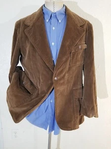 Vintage velour Corduroy Norfolk Brown Coat Jacket L 44R Western Military - Picture 1 of 5