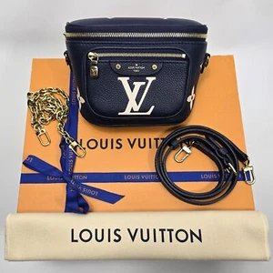 NEW LOUIS VUITTON Empreinte Leather Giant Monogram Mini Bumbag Navy Blue Cream - Picture 1 of 14