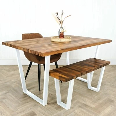 Solid Walnut Dining Table With Reverse Trapezium Industrial Box Steel Legs - Image 1 of 4
