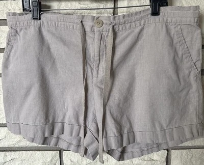 Pantalones Cortos Para Mujer Talla Mediana Tostado Mezcla de Lino Cintura Elástica 4 Entrepiernas Puños Verano Foto 1 de 4