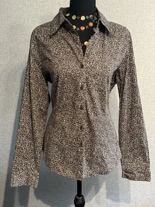 Kim Rogers SZ L Women’s Brown White Floral Long Sleeve Button Up Top Shirt Blo  - Picture 1 of 4