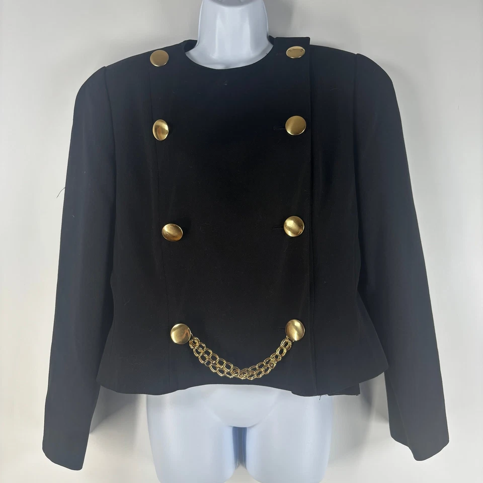 Blazer Harve Benard De Colección Años 90 Para Mujer 10 Negro Lana Dorado Botón Doble Cadena Foto 1 de 4