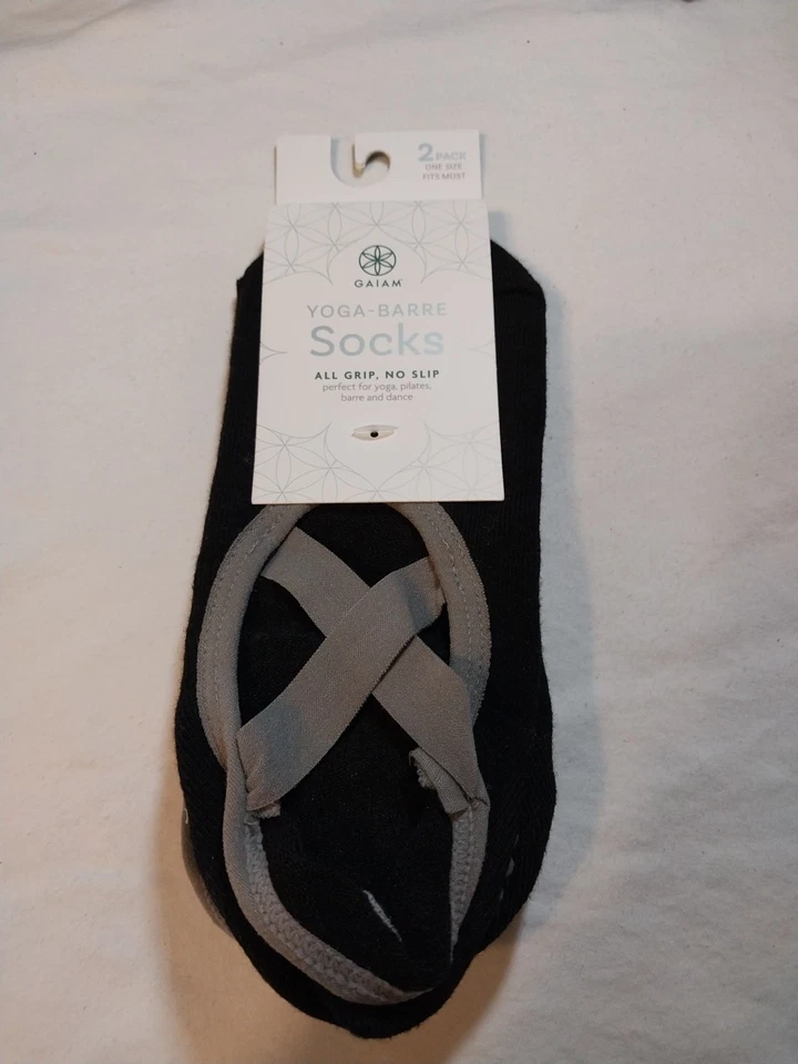 Gaiam Yoga Barre Socks 2 Pairs - Black with Gray Trim