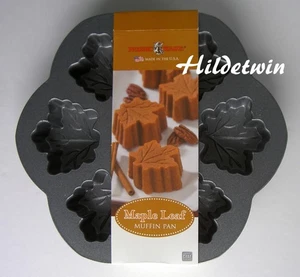 NORDIC WARE MAPLE LEAF MUFFIN PANS THANKSGIVING FALL CAST ALUMINUM 2  NIP - Picture 1 of 2