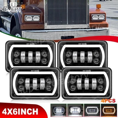 4 piezas para semirremolque Western Star 4900 4x6" faros LED halo DRL haz alto bajo Foto 1 de 4