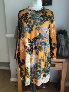ladies burnt orange floral print,long sleeve shift dress size 22 chest 48" - Picture 1 of 4