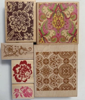 LOTE de 6 estampillas de goma con fondo de flor de flor de flor de rosa cachemira diseño Anna Griffin Foto 1 de 4