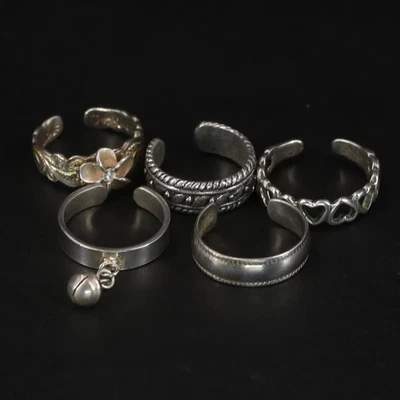 Lote de 5 anillos de plata esterlina surtidos de circonita cúbica ajustables en corazón de piedras preciosas y sólidas 11 g Foto 1 de 4