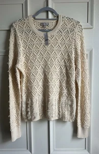 J. Crew Cream  Colored Fringe Sweater Size Large Preppy Casual - Picture 1 of 8