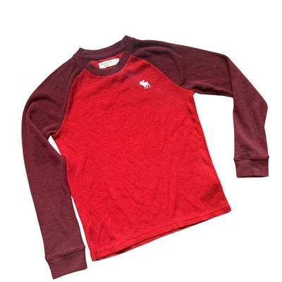 Camisa Raglán Abercrombie Niños 9/10 Roja Térmica Manga Larga Top Tejido Gofre Acogedora Foto 1 de 4
