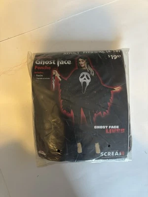 Women’s Adult Ghost Face Glittering Poncho Halloween Costume - Fits S-XL(4-18) - Image 1 of 4