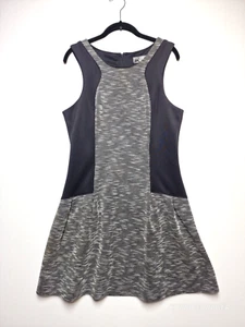 Guess A-Line Dress Women Size Large Stretch Striped Pleated Round Neck Back Zip - Picture 1 of 16