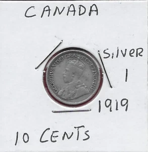 CANADÁ 10 CENTAVOS 1919 REGLA REY GEORGE V MIRANDO A LA IZQUIERDA RODEADA CON LA INSCRIPCIÓN - Imagen 1 de 2