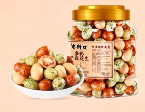 Knusprige Erdnüsse Nostalgische Snacks 老街口多彩鱼皮花生400g脆皮豆老式脆皮花生经典80后怀�旧零食 - Bild 1 von 2