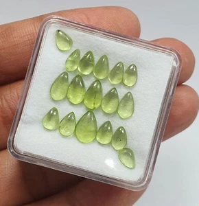 17 Pcs Natural Green Peridot Pear Cabochon AAA Quality Loose Gemstone Lot 8.65Ct - Picture 1 of 7