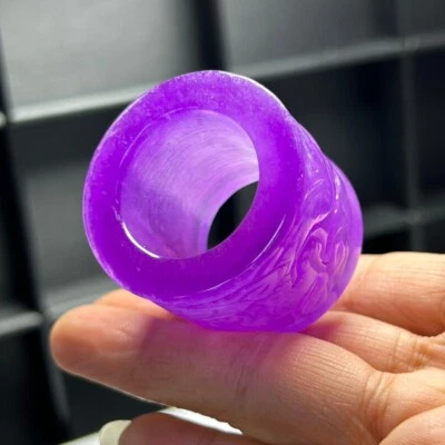  Nature Ice Purple Burmese Jade Jadeite Amulet archery thumb Rings 龙头扳指 - Image 1 of 4