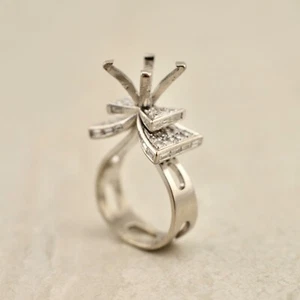 Vintage 1950s 18ct white gold Diamond double-bow engagement ring setting ~ sz 7 - Picture 1 of 9