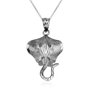 10K White Gold Stingray Fish DC Pendant Necklace - Picture 1 of 4