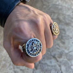 Mens Saint St Michael Ring San Miguel Arcangel Anillo Acero Stainless Steel 7-15 - Picture 1 of 12