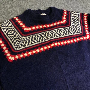 Alan Paine Sweater Mens Medium 40 Blue Made England Vintage Fair Isle Wool - Picture 1 of 9